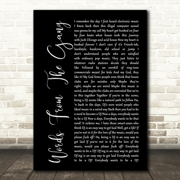 Coone Words From The Gang Black Script Song Lyric Quote Print