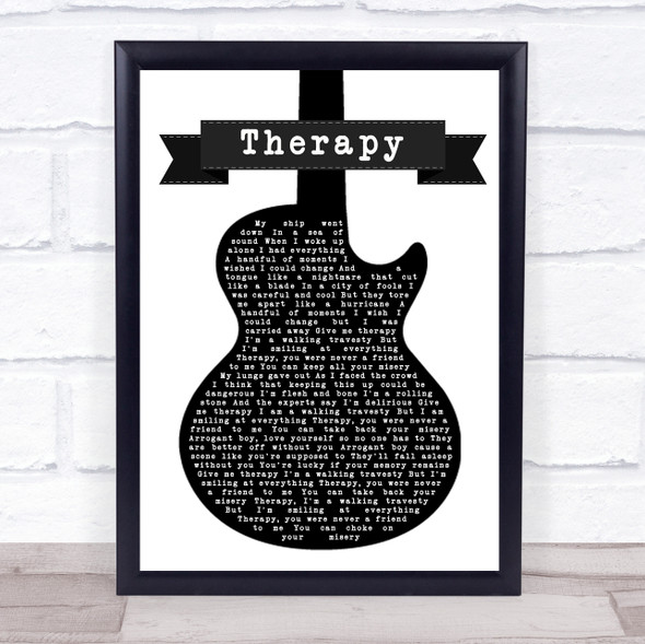 All Time Low Therapy Black & White Guitar Song Lyric Quote Print