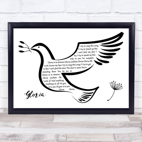 U2 Gloria Black & White Dove Bird Song Lyric Wall Art Print