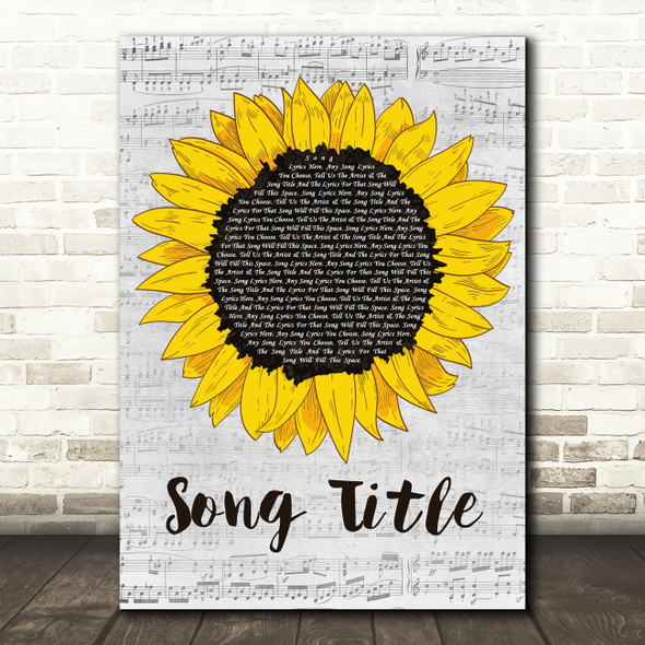 Any Song Lyrics Custom Grey Script Sunflower Song Lyric Print