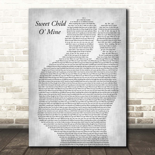 Guns N Roses Sweet Child O' Mine Father & Baby Grey Song Lyric Print