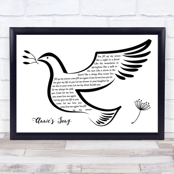 John Denver Annie's Song Black & White Dove Bird Song Lyric Music Art Print