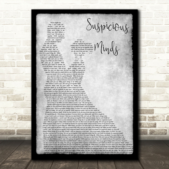 Elvis Presley Suspicious Minds Man Lady Dancing Grey Song Lyric Quote Print