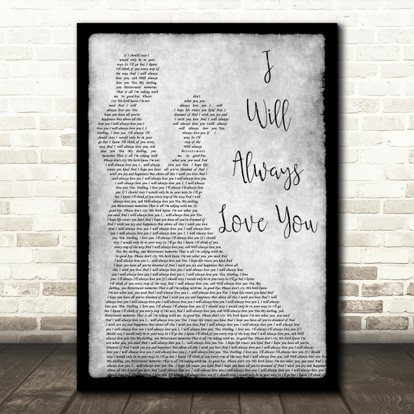 Whitney Houston I Will Always Love You Man Lady Dancing Grey Song Lyric Print