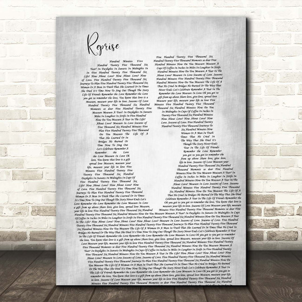 Jonathan Larson Reprise Two Men Gay Couple Wedding Grey Song Lyric Print