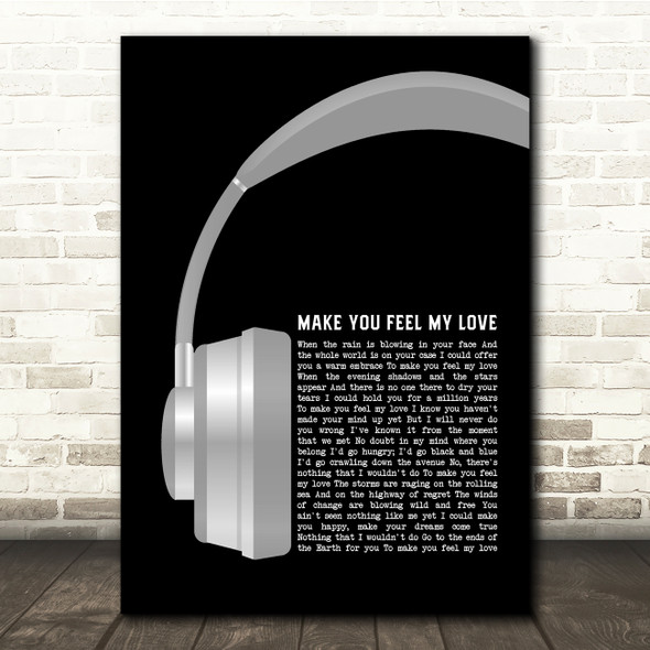Adele Make You Feel My Love Grey Headphones Song Lyric Quote Music Print