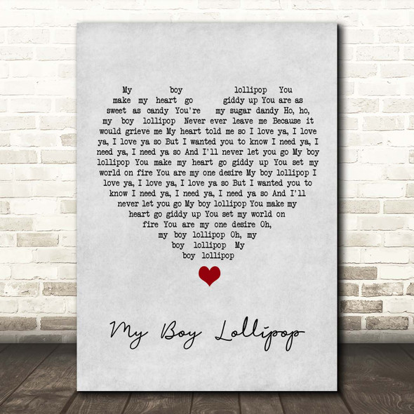 Millie Small My Boy Lollipop Grey Heart Song Lyric Print