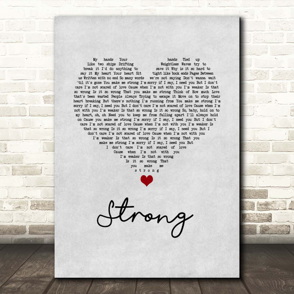 One Direction Strong Grey Heart Song Lyric Print