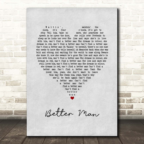 Pearl Jam Better Man Grey Heart Song Lyric Print