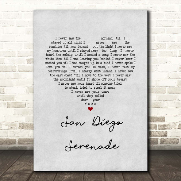 Tom Waits San Diego Serenade Grey Heart Song Lyric Print