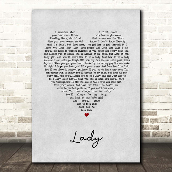 Brett Young Lady Grey Heart Song Lyric Print