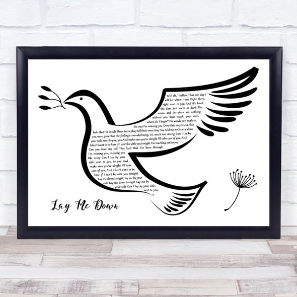 Sam Smith Lay Me Down Black & White Dove Bird Song Lyric Quote Music Print