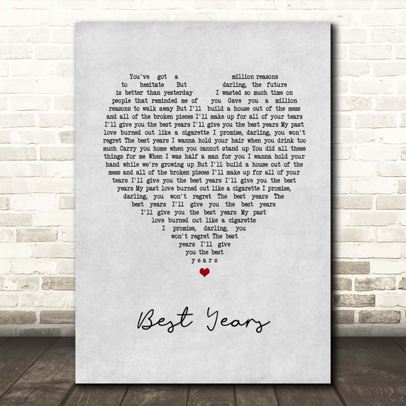 5 Seconds Of Summer Best Years Grey Heart Song Lyric Print