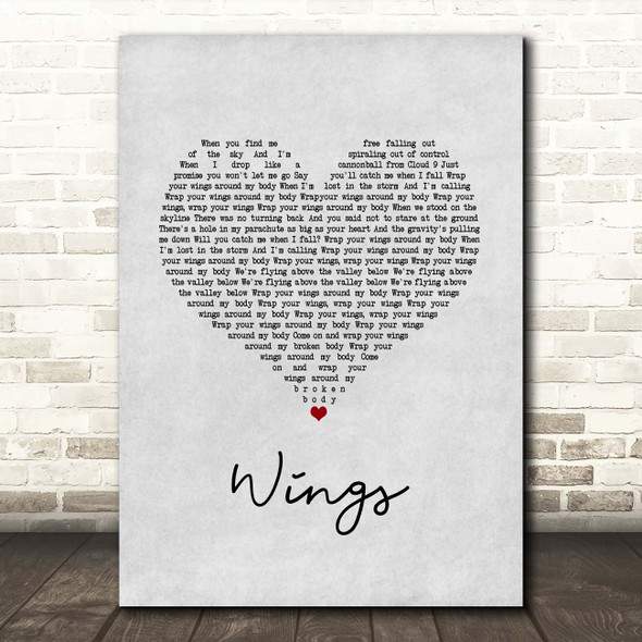 Hurts Wings Grey Heart Song Lyric Print