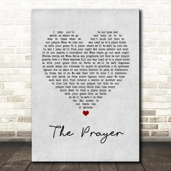 Andrea Bocelli & Celine Dion The Prayer Grey Heart Song Lyric Print