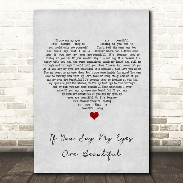 Jermaine Jackson & Whitney Houston If You Say My Eyes Are Beautiful Grey Heart Song Lyric Print