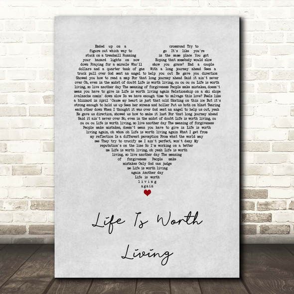 Justin Bieber Life Is Worth Living Grey Heart Song Lyric Print