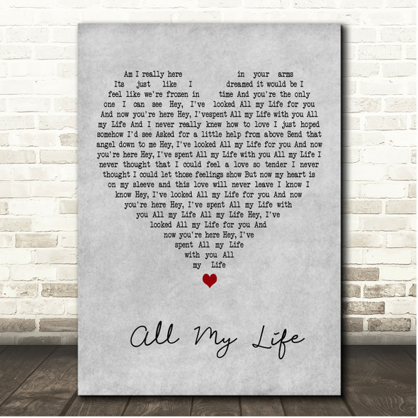 Linda Ronstadt All My Life Grey Heart Song Lyric Print