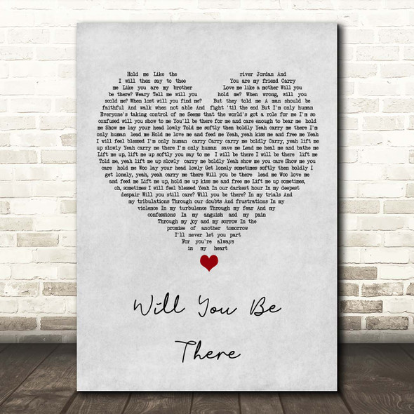 Michael Jackson Will You Be There Grey Heart Song Lyric Print