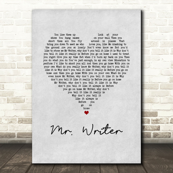 Stereophonics Mr. Writer Grey Heart Song Lyric Wall Art Print