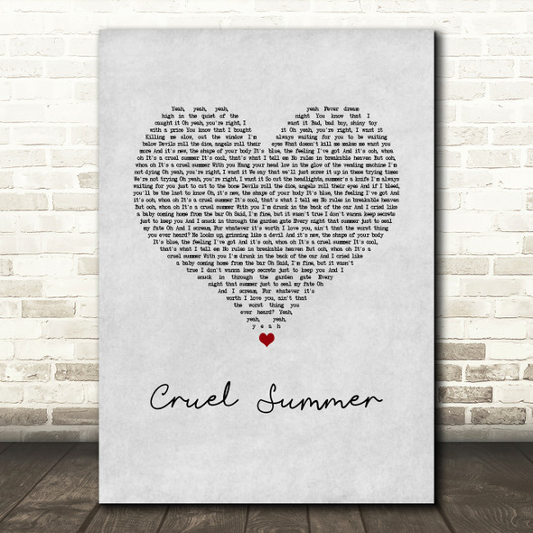 Taylor Swift Cruel Summer Grey Heart Song Lyric Wall Art Print
