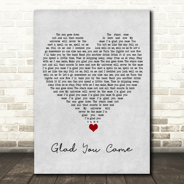 The Wanted Glad You Came Grey Heart Song Lyric Wall Art Print