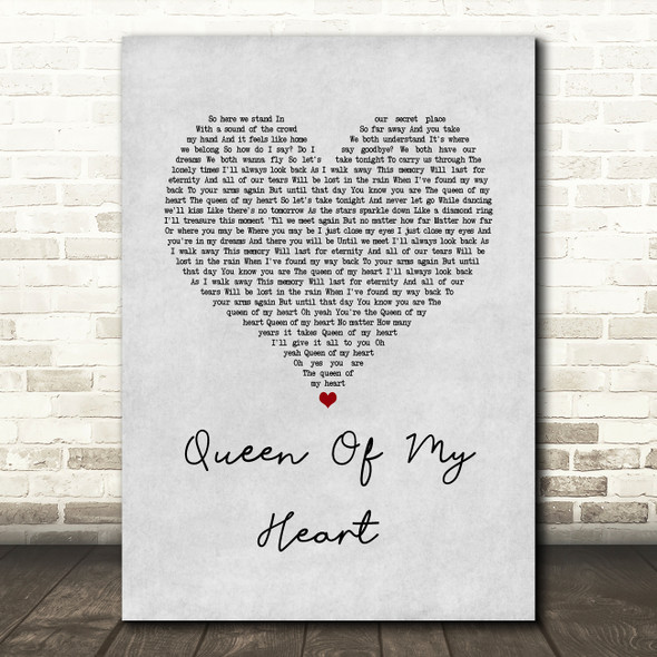 Westlife Queen Of My Heart Grey Heart Song Lyric Wall Art Print