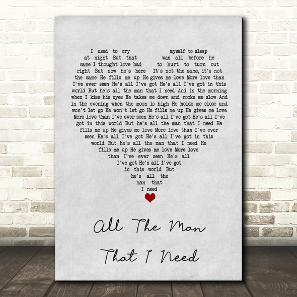 Whitney Houston All The Man That I Need Grey Heart Song Lyric Wall Art Print