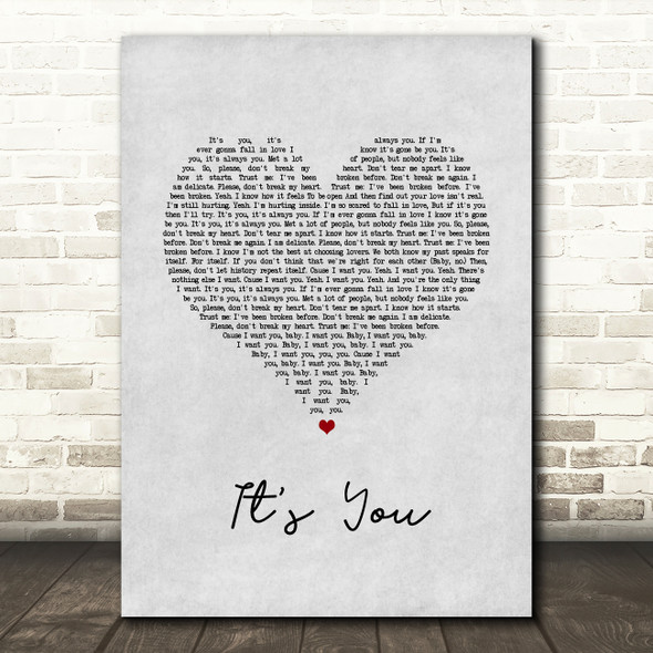 Ali Gatie It's You Grey Heart Song Lyric Wall Art Print