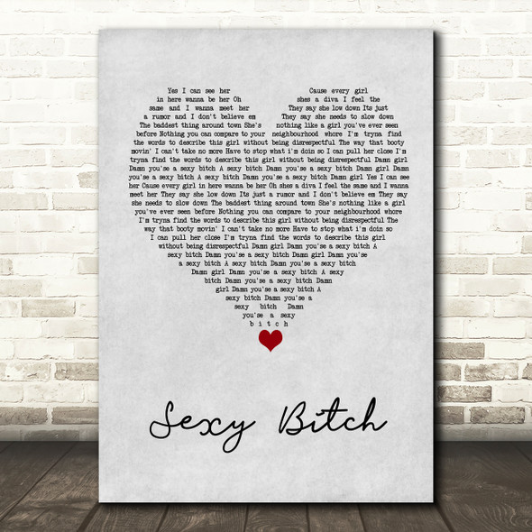 David Guetta Sexy Bitch Grey Heart Song Lyric Wall Art Print
