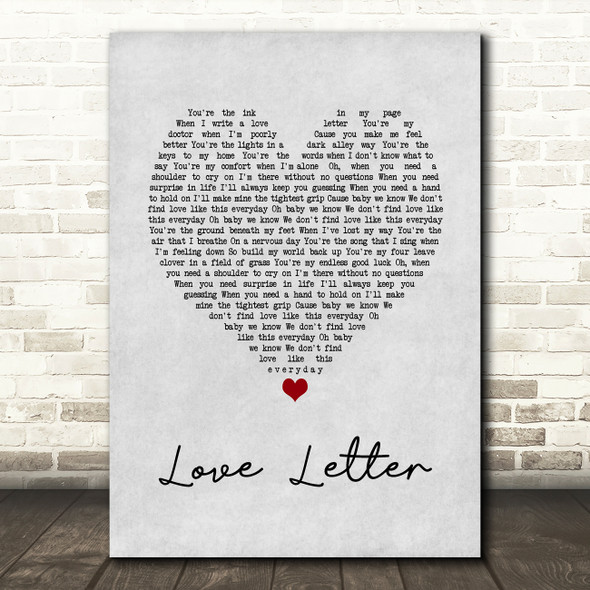 Jessie J Love Letter Grey Heart Song Lyric Wall Art Print