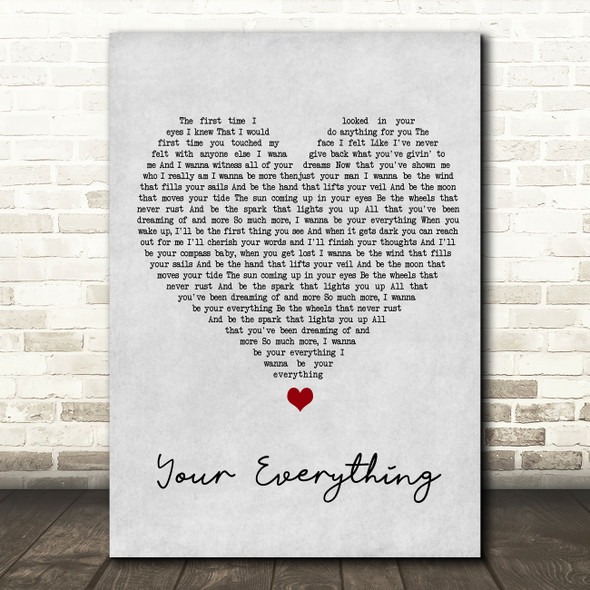 Keith Urban Your Everything Grey Heart Song Lyric Wall Art Print
