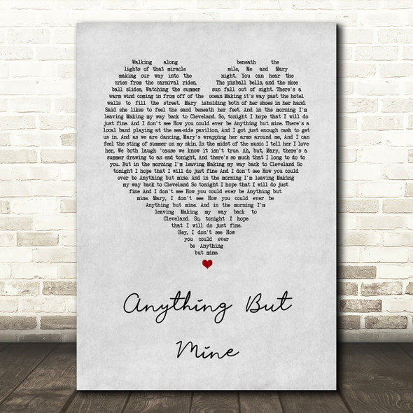 Kenny Chesney Anything But Mine Grey Heart Song Lyric Wall Art Print