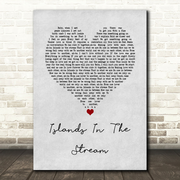 Kenny Rogers & Dolly Parton Islands In The Stream Grey Heart Song Lyric Wall Art Print