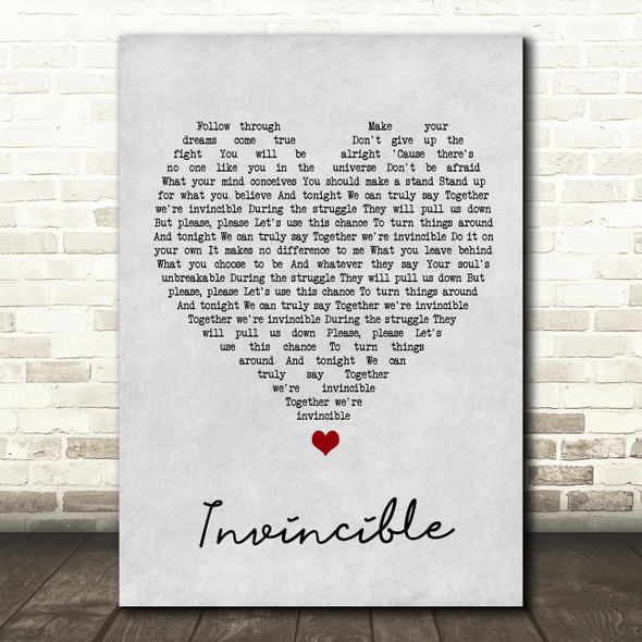 Muse Invincible Grey Heart Song Lyric Wall Art Print