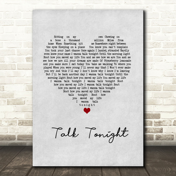 Oasis Talk Tonight Grey Heart Song Lyric Wall Art Print