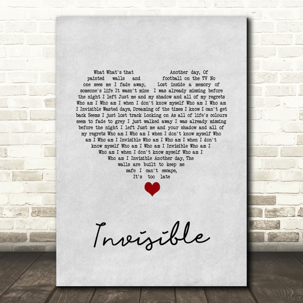 5 Seconds Of Summer Invisible Grey Heart Song Lyric Quote Music Print