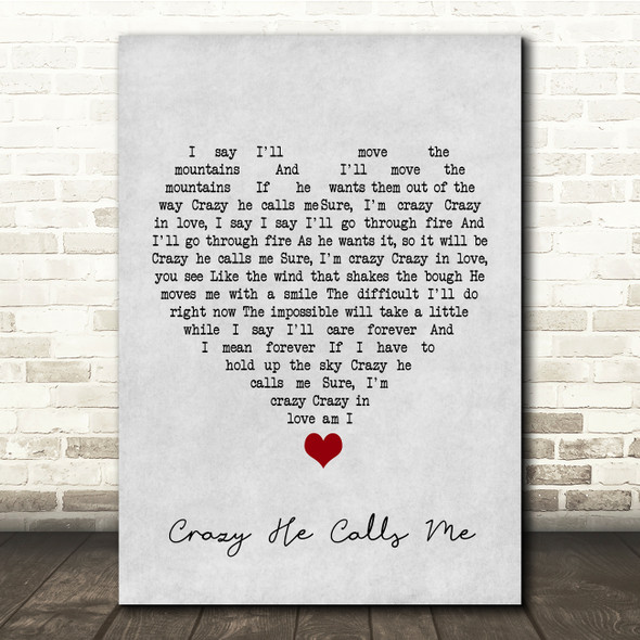 Billie Holiday Crazy He Calls Me Grey Heart Song Lyric Quote Music Print