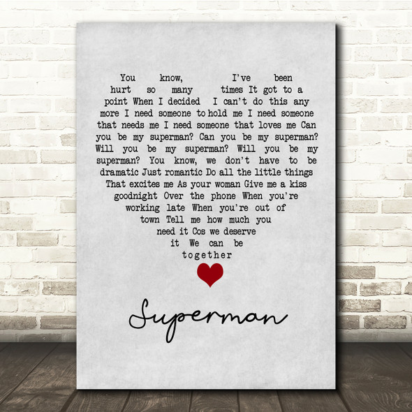 Black Coffee Superman Grey Heart Song Lyric Quote Music Print