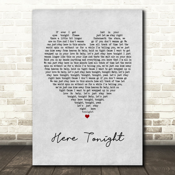 Brett Young Here Tonight Grey Heart Song Lyric Quote Music Poster Print