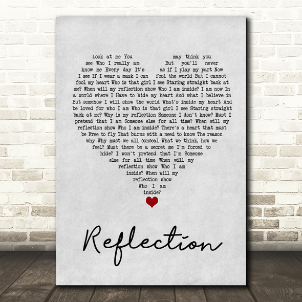 Christina Aguilera Reflection Grey Heart Song Lyric Quote Music Print