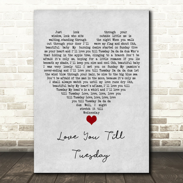 David Bowie Love You Till Tuesday Grey Heart Song Lyric Quote Music Print