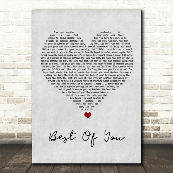 Foo Fighters Best Of You Grey Heart Song Lyric Quote Music Print