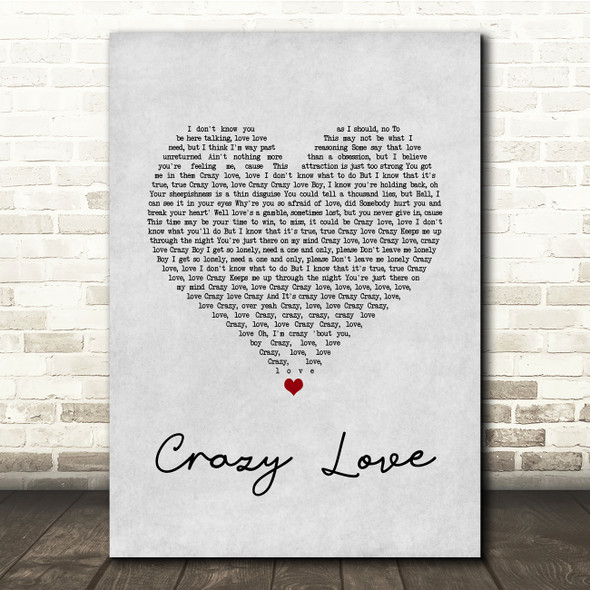 Mj Cole Crazy Love Grey Heart Song Lyric Quote Music Print
