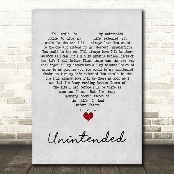 Muse Unintended Grey Heart Song Lyric Quote Music Print