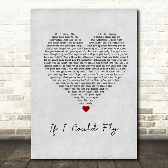 One Direction If I Could Fly Grey Heart Song Lyric Quote Music Print