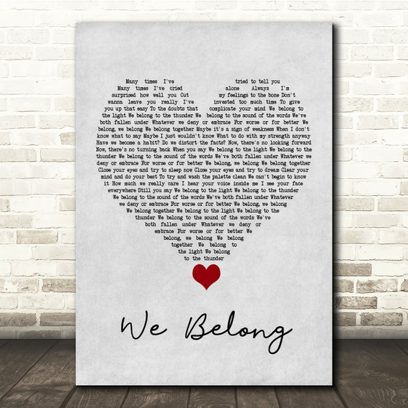 Pat Benatar We Belong Grey Heart Song Lyric Quote Music Print