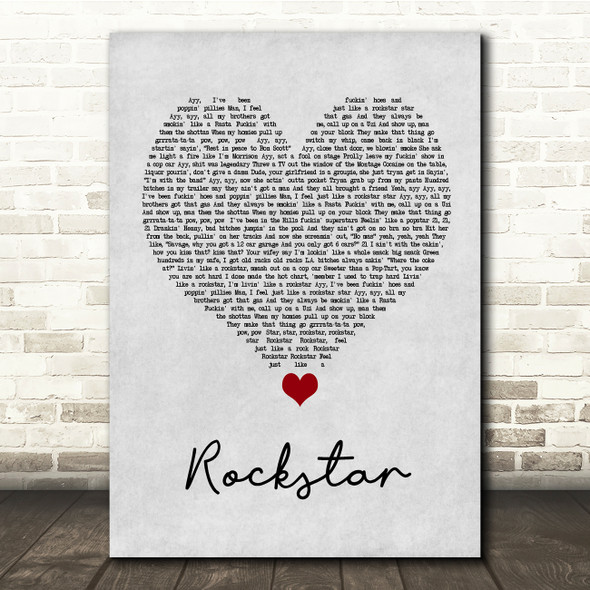 Post Malone Rockstar Grey Heart Song Lyric Quote Music Print
