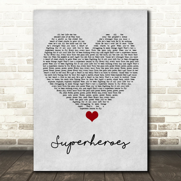The Script Superheroes Grey Heart Song Lyric Quote Music Print