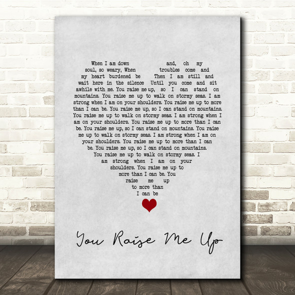 Westlife You Raise Me Up Grey Heart Song Lyric Quote Music Print